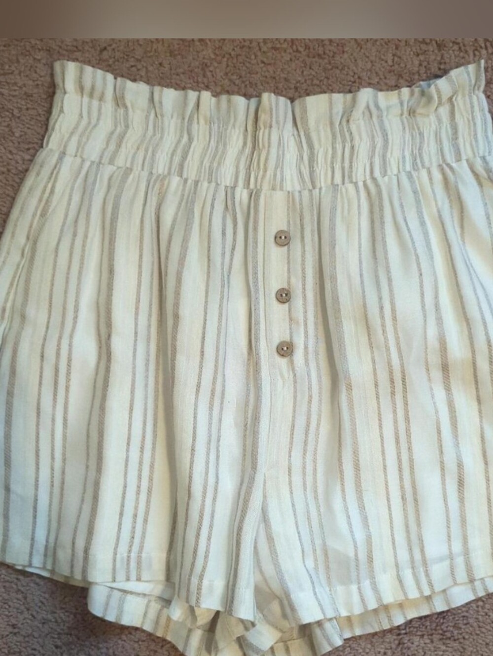 Fate White Striped High-Waist Paperbag Natural Fiber Shorts